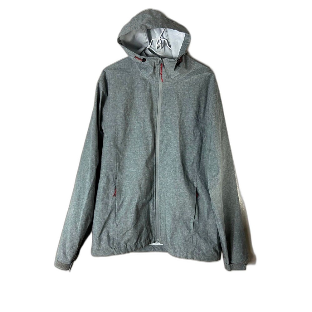 Marino Bay Mens Heather Grey Hooded Windbreaker‎ Full Zip Rain Jacket Shell
